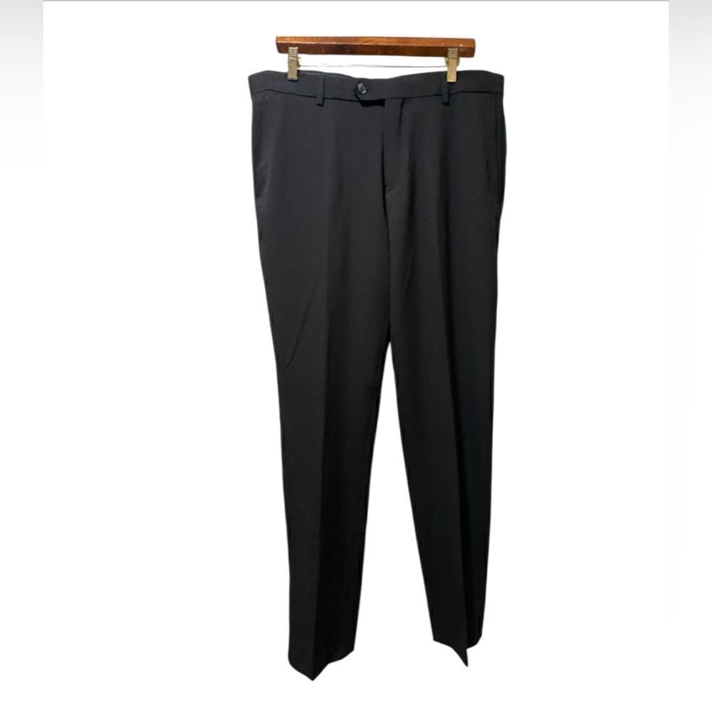 NEW Men's 37W x 34L Ultra Slim Fit Black Dress Pants Slacks Narrow Flat Front